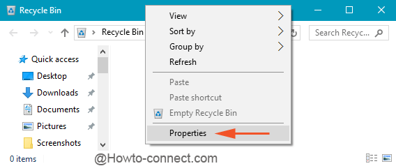 Right click Recycle Bin to choose Properties