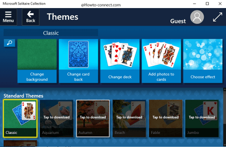 Themes interface Microsoft Solitaire Collection