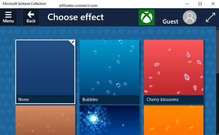 Change effects for Theme Microsoft Solitaire Collection
