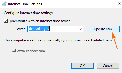 Update now button Internet Time Settings