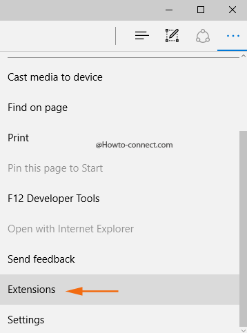 Edge menu Extensions option