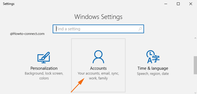 Accounts settings Windows 10
