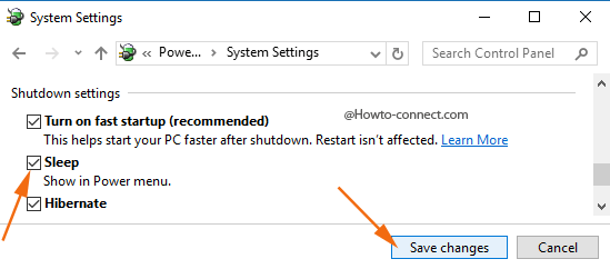 Shutdown settings Sleep option box