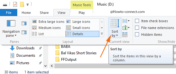 View ribbon Sort by Current View File Explorer
