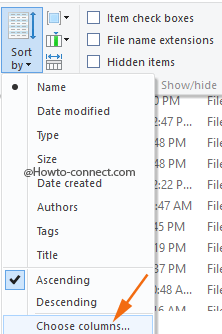 Choose columns Sort by menu