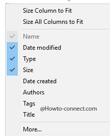 Right click Details column menu