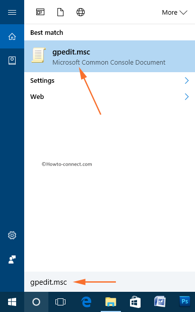 gpedit.msc Cortana search