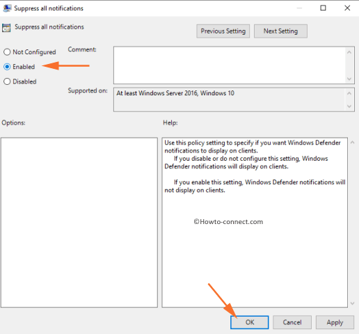 Suppress all notifications settings box