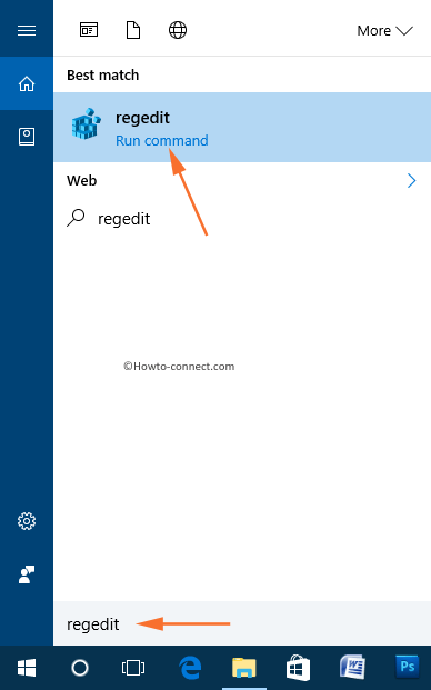 regedit command Cortana search