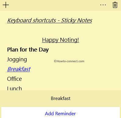 sticky notes shortcut key