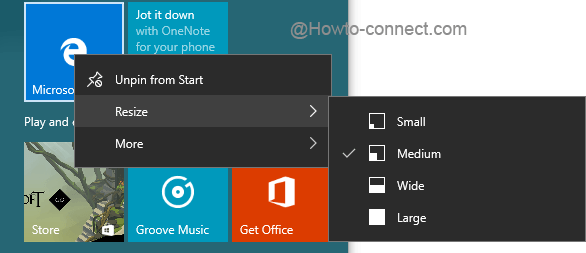 Resize options in Windows 10 Start Menu