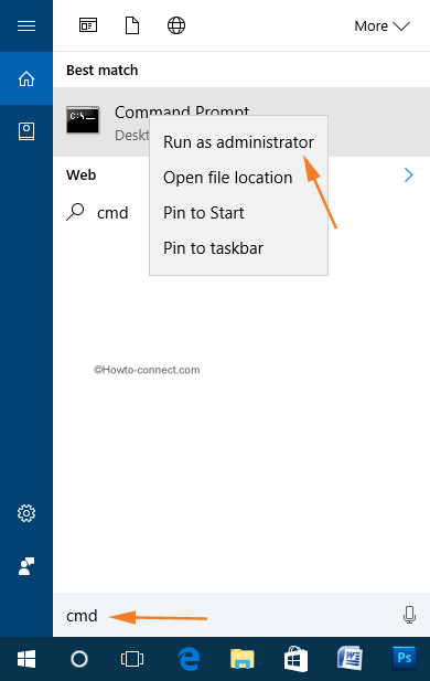 Cortana cmd right click Run as administrator