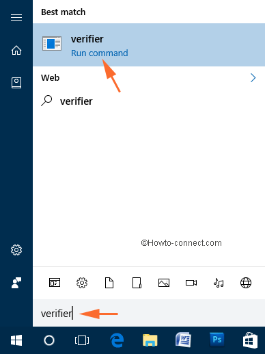 verifier in the Cortana search field and in results