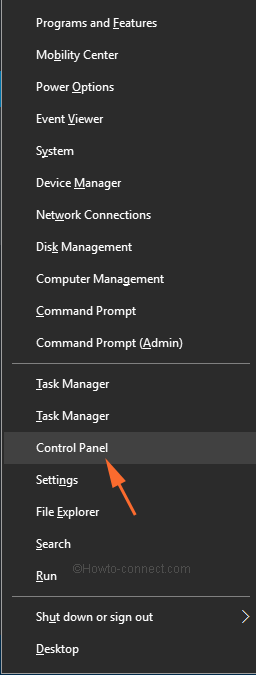 Control Panel in power user menu