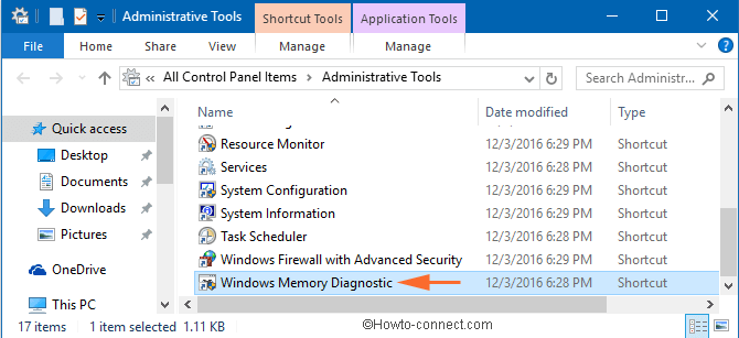 Windows Memory Diagnostic in Administrative Tools