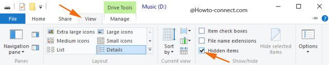 Hidden items checkmark View tab File Explorer