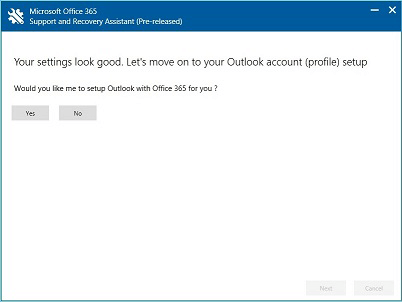 Test is success in Support and Recovery Assistant for Office 365