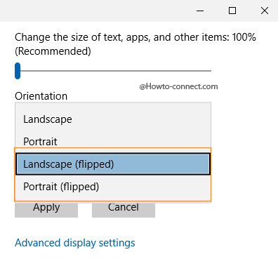 Orientation options to flip the screen
