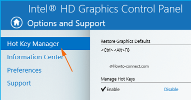Flip Screen on Windows 10 using Hot Key Manager segment Intel HD Graphics Control Panel