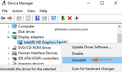 Right click display adapter Uninstall option Device Manager