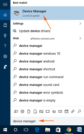 Device Manager Cortana search