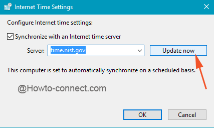 Update now button to sync PC time with Internet time