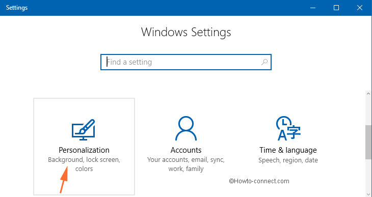 Personalization category Windows Settings