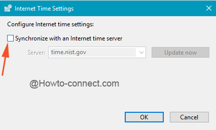 Clear off the checkbox to disable Internet Time