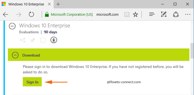 Windows 10 Enterprise Sign In button