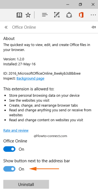 Show Office Online extension button