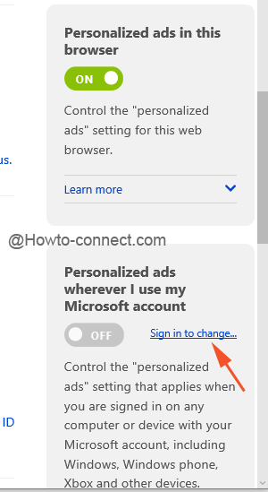 Sign in to change link beside Microsoft option