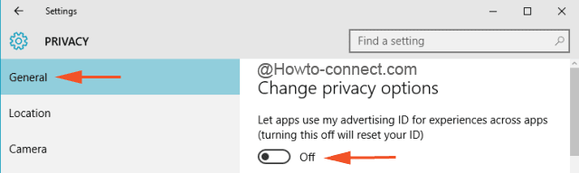 Ad privacy option in Windows 10 Privacy category