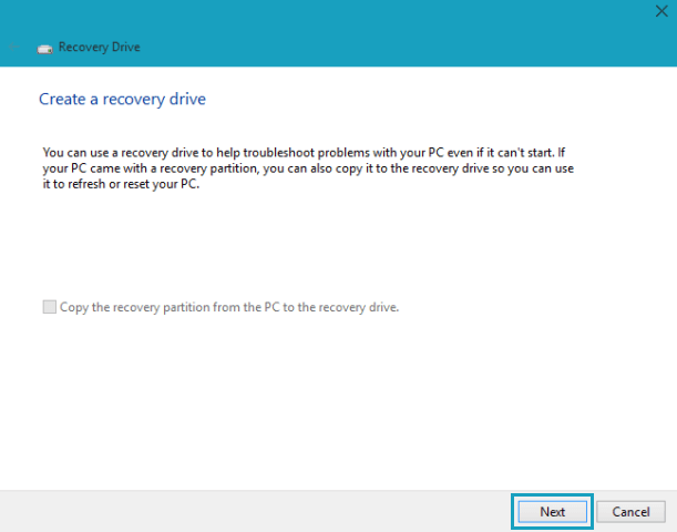 Create USB Recovery Drive in Windows 10 