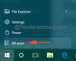 All apps entry in the Start Menu