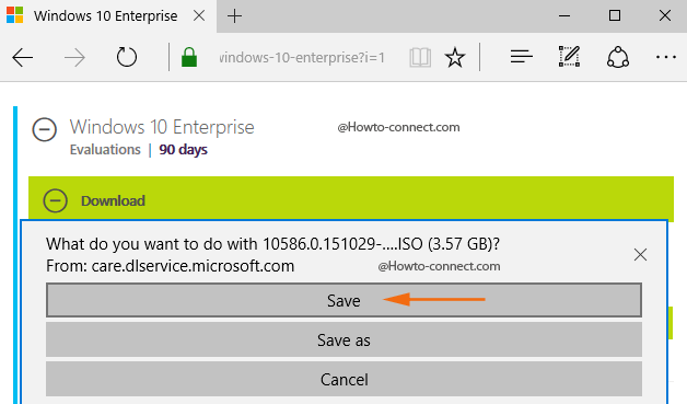Save button Windows 10 Enterprise iso file