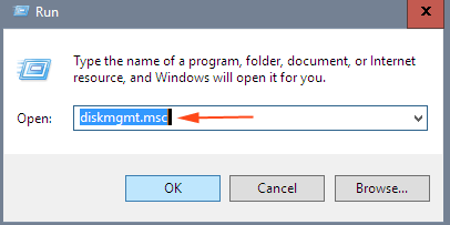 disk management command in run dialog box