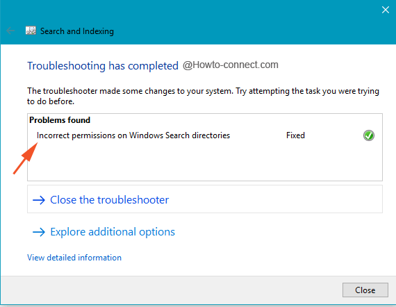 Search troubles being mend by the troubleshooter