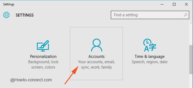 Accounts category exhibited in Settings program