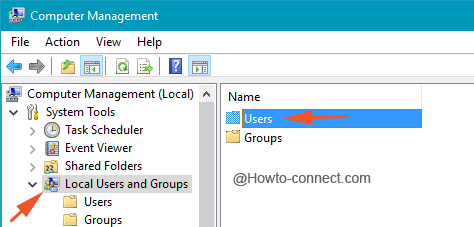 Users folder under Local Users and Groups in Windows 10