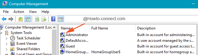 The down arrow of Administrator
