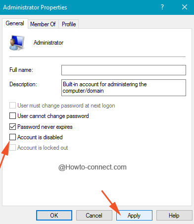 Account is disabled cell to be cleared OFF