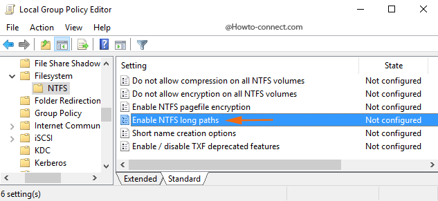 Enable NTFS long paths setting Group Policy Editor