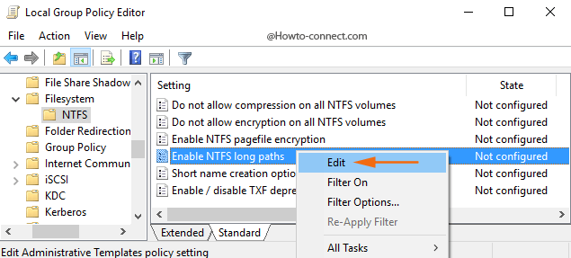 Right click Enable NTFS long paths Edit option