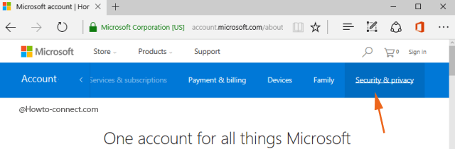 Security & Policy tab Microsoft Account