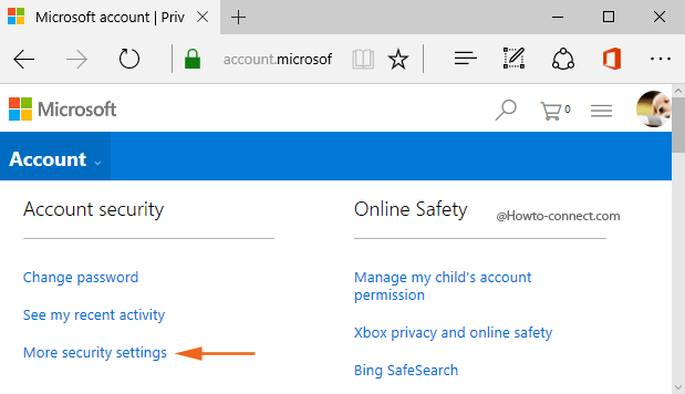 More security settings link Account Security