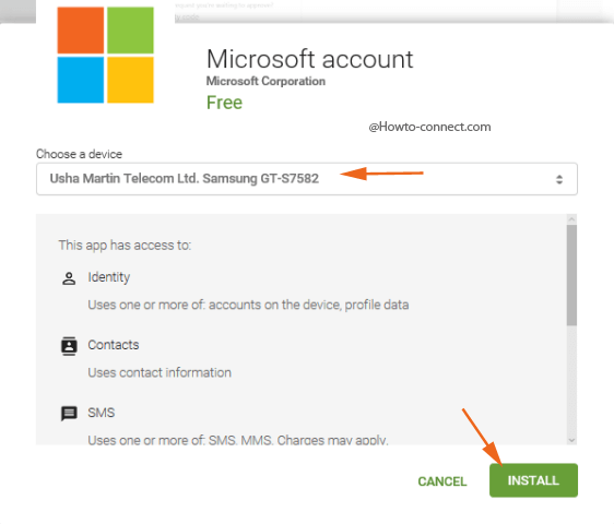 Choose device Install button