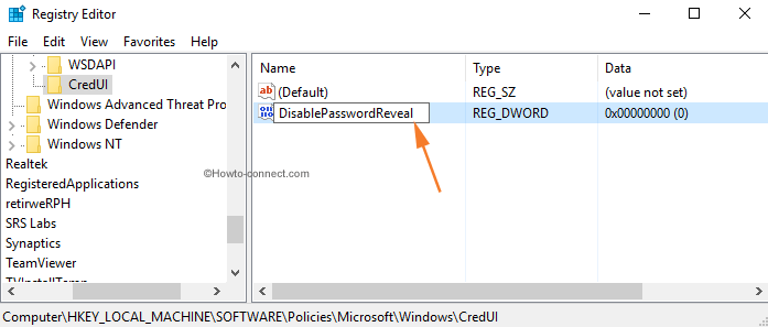 Name the DWORD as DisablePasswordReveal
