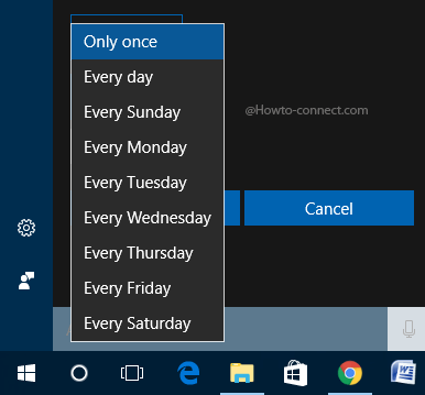 Cortana reminder recur options