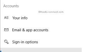 Access work or school tab Accounts category