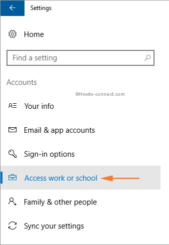 4170 Access work or school tab Accounts category